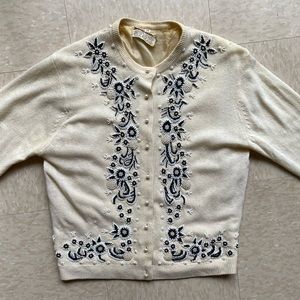 1960s Wool Glass Beaded Cardigan S